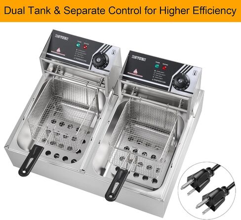 ROVSUN 22.8QT Commercial Deep Fryer with Baskets & Lids, 21.8L Stainless Steel Electric Double Fryer, Countertop Kitchen Frying Machine w/Temperature Control, French Fries Donuts 3400W in Kuwait