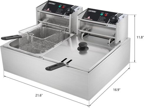 ROVSUN 22.8QT Commercial Deep Fryer with Baskets & Lids, 21.8L Stainless Steel Electric Double Fryer, Countertop Kitchen Frying Machine w/Temperature Control, French Fries Donuts 3400W in Kuwait