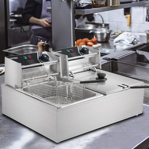 ROVSUN 22.8QT Commercial Deep Fryer with Baskets & Lids, 21.8L Stainless Steel Electric Double Fryer, Countertop Kitchen Frying Machine w/Temperature Control, French Fries Donuts 3400W in Kuwait