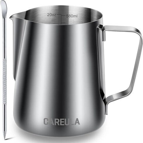 Milk Frothing Pitcher, 12oz Stainless Steel Milk Frother Cup Steaming Pitcher, Coffee Bar Cappuccino Espresso Machine Accessories Barista Tools, Metal Pitcher Milk Jug with Decorating Latte Art Pen in Saudi Arabia