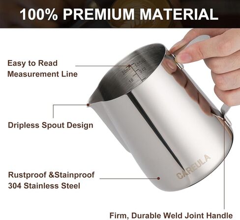 Milk Frothing Pitcher, 12oz Stainless Steel Milk Frother Cup Steaming Pitcher, Coffee Bar Cappuccino Espresso Machine Accessories Barista Tools, Metal Pitcher Milk Jug with Decorating Latte Art Pen in Saudi Arabia
