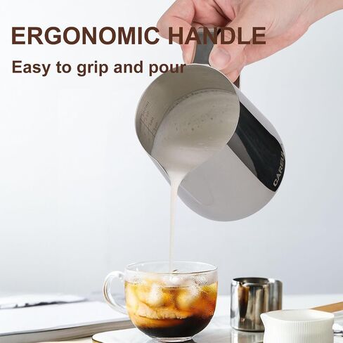 Milk Frothing Pitcher, 12oz Stainless Steel Milk Frother Cup Steaming Pitcher, Coffee Bar Cappuccino Espresso Machine Accessories Barista Tools, Metal Pitcher Milk Jug with Decorating Latte Art Pen in Saudi Arabia