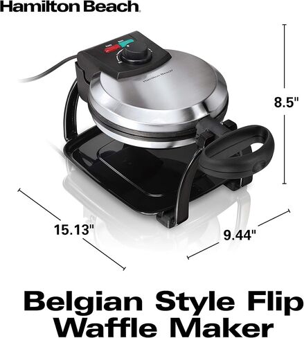 Hamilton Beach Flip Belgian Waffle Maker with Browning Control, Non-Stick Grids, Indicator Lights, Lid Lock and Drip Tray, Stainless Steel (26010R) in Saudi Arabia