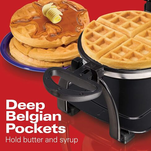 Hamilton Beach Flip Belgian Waffle Maker with Browning Control, Non-Stick Grids, Indicator Lights, Lid Lock and Drip Tray, Stainless Steel (26010R) in Saudi Arabia