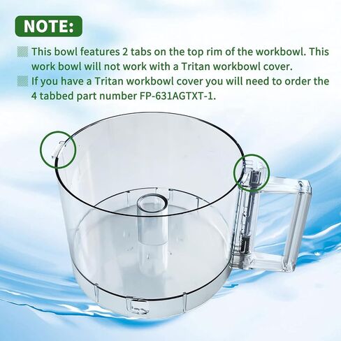 وعاء عمل محضر الطعام FP-631AGTX-1,7-Cup متوافق مع سلسلة Cuisinart DLC-10، ملاحظة: يحتوي هذا الوعاء على عروتين على الحافة العلوية لوعاء العمل in Saudi Arabia