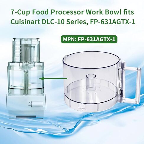 وعاء عمل محضر الطعام FP-631AGTX-1,7-Cup متوافق مع سلسلة Cuisinart DLC-10، ملاحظة: يحتوي هذا الوعاء على عروتين على الحافة العلوية لوعاء العمل in Saudi Arabia