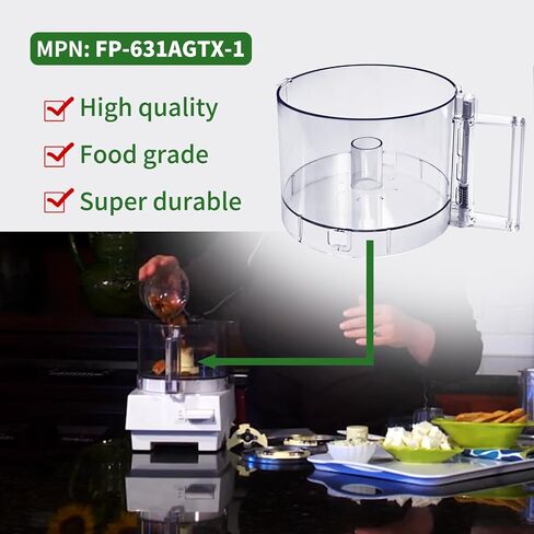 وعاء عمل محضر الطعام FP-631AGTX-1,7-Cup متوافق مع سلسلة Cuisinart DLC-10، ملاحظة: يحتوي هذا الوعاء على عروتين على الحافة العلوية لوعاء العمل in Saudi Arabia
