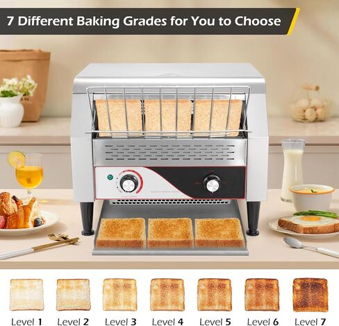 محمصة الخبز التجارية Dyna-Living بسعة 450 شريحة/ساعة، محمصة خبز تجارية شديدة التحمل للمطاعم، فرن محمصة بحزام ناقل 2600 وات لخبز الخبز in Kuwait