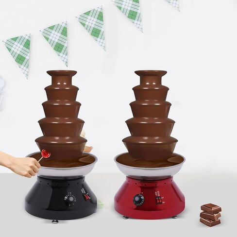 Chocolate Fountain, 5 Tier Large Capacity Stainless Steel Chocolate Melting Heating Machine, Commercial Hot Chocolate Fondue Tower for Nacho Cheese Liqueurs Party Wedding (Red) in Kuwait