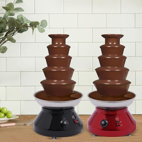 Chocolate Fountain, 5 Tier Large Capacity Stainless Steel Chocolate Melting Heating Machine, Commercial Hot Chocolate Fondue Tower for Nacho Cheese Liqueurs Party Wedding (Red) in Kuwait