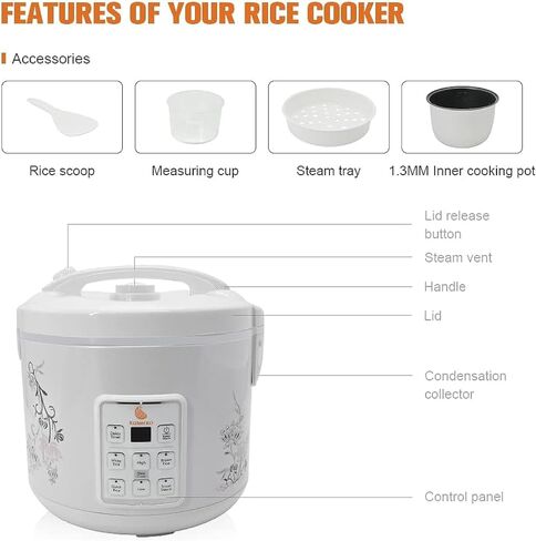 Rice Cooker 20 Cup Cooked (10 Cup Uncooked)– Instant Pot Vegetable Steamer for Kitchen – Multipurpose Food Steamer for Rice, Meat, Veggies – Easy to Use and Elegant Design – Programable in Saudi Arabia