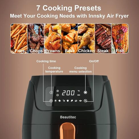 Beautitec Airfry 5.3 Qt 5L Instant Pot Air Fryer XXL Cooker Max Oil Free LED Touchscreen 7 Programs 1650W Preheat & Thermal insulatio, Temperature Control Timer, Non-stick Basket BPA Free Recipe in Saudi Arabia
