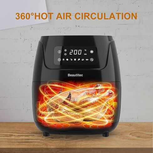 Beautitec Airfry 5.3 Qt 5L Instant Pot Air Fryer XXL Cooker Max Oil Free LED Touchscreen 7 Programs 1650W Preheat & Thermal insulatio, Temperature Control Timer, Non-stick Basket BPA Free Recipe in Saudi Arabia