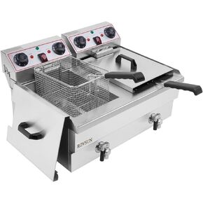 مقلاة كهربائية عميقة ROVSUN 24.9QT/ 23.6L مع سلال القلي، ومصارف وأغطية مؤقتة، آلة قلي تجارية على سطح المطبخ بخزان مزدوج، درجة حرارة قابلة للتعديل، 3400 وات 110 فولت 60 هرتز in Kuwait