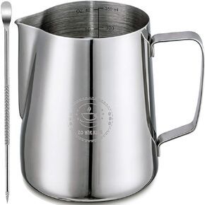 Milk Frothing Pitcher 12oz,Espresso Steaming Pitcher 12oz,Espresso Machine Accessories,Milk Frother cup 12oz,Milk Coffee Cappuccino Latte Art,304 Stainless Steel Jug Cup with Decorating Art Pen