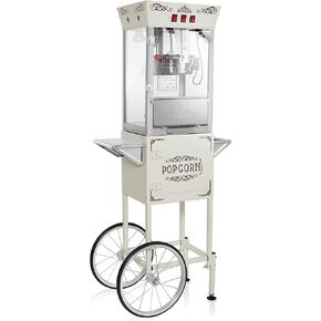 Olde Midway Movie Theater-Style Popcorn Machine Maker with Cart and 8-Ounce Kettle - Black, Vintage-Style Popper on Wheels