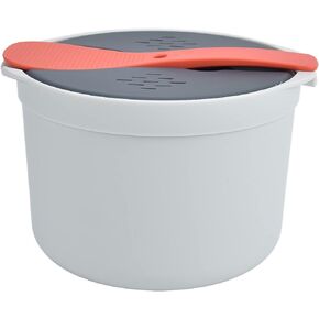 Microwave Rice Cooker, 2L Microwave Rice and Pasta Cooker Food Grade PP Material Microwave Rice Cooker Set with Rice Spoon Lid Strainer Steaming Pot Rice Cooke(Orange)