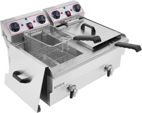 ROVSUN 12.5QT/11.8L Electric Deep Fryer w/Frying Basket, Timer, Drain, & Lid, Commercial Countertop Single Tank Frying Machine, Adjustable Temperature, for French Fries Donuts Onion Rings, 1700W 110V in Saudi Arabia