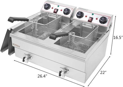 ROVSUN 12.5QT/11.8L Electric Deep Fryer w/Frying Basket, Timer, Drain, & Lid, Commercial Countertop Single Tank Frying Machine, Adjustable Temperature, for French Fries Donuts Onion Rings, 1700W 110V in Saudi Arabia