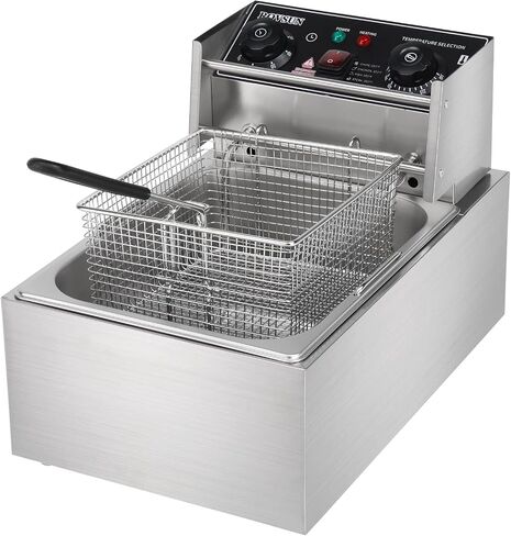 ROVSUN 11.4QT Electric Deep Fryer, 2500W Commercial Deep Fryer w/ 60-Min Timer, Overheat Protection, Temperature Control & Basket, Stainless Steel Countertop Fryer for Kitchen Home Restaurant in Saudi Arabia