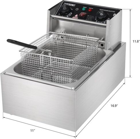 ROVSUN 11.4QT Electric Deep Fryer, 2500W Commercial Deep Fryer w/ 60-Min Timer, Overheat Protection, Temperature Control & Basket, Stainless Steel Countertop Fryer for Kitchen Home Restaurant in Saudi Arabia