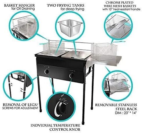 بايو اكسيل مقلاة عميقة بخزانين للاستخدام الخارجي من تاكو كارت - متوافقة مع خزانات غاز البروبان - مقلاة عميقة مع سلتين من الستانلس ستيل وخزان زيت ستيل in Kuwait
