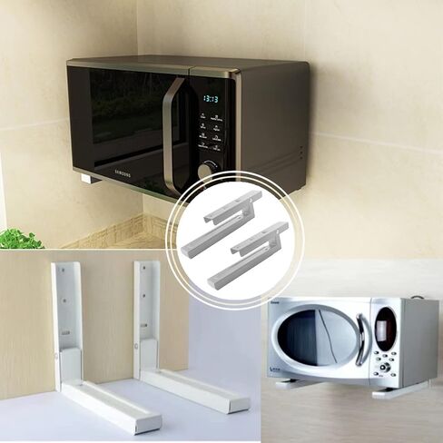 رف الميكروويف العالمي، دعامات الميكروويف على الحائط، مجموعة تركيب الميكروويف تحت الخزانة، نطاق تمديد حامل الميكروويف عالي التحمل من 12 إلى 18.4 بوصة (أبيض) in Kuwait