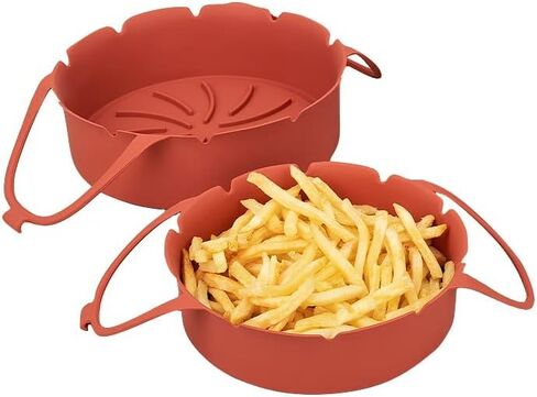 2 Pack Air Fryer Silicone Liner Easy Cleaning 7 inch & 8 inch Silicone Air Fryer Basket Heat Resistant, Reusable with handles Air fryer Silicone Pot Round Air fryer Oven Accessories in Saudi Arabia