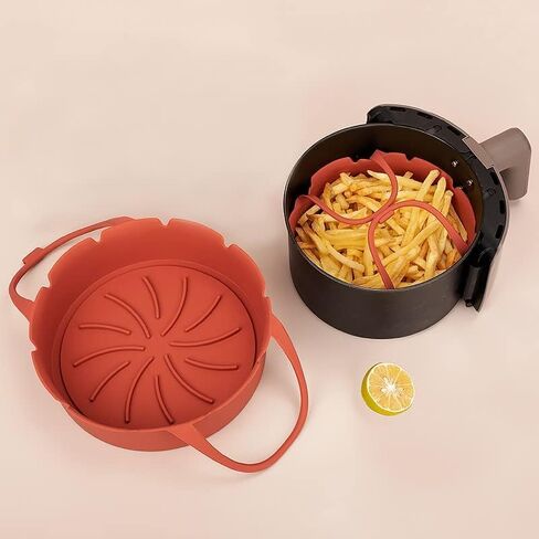2 Pack Air Fryer Silicone Liner Easy Cleaning 7 inch & 8 inch Silicone Air Fryer Basket Heat Resistant, Reusable with handles Air fryer Silicone Pot Round Air fryer Oven Accessories in Saudi Arabia