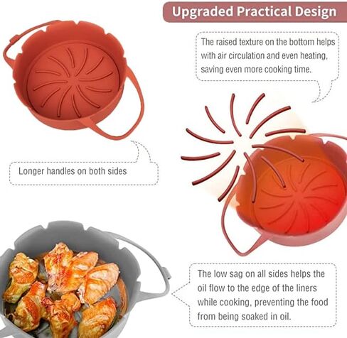2 Pack Air Fryer Silicone Liner Easy Cleaning 7 inch & 8 inch Silicone Air Fryer Basket Heat Resistant, Reusable with handles Air fryer Silicone Pot Round Air fryer Oven Accessories in Saudi Arabia