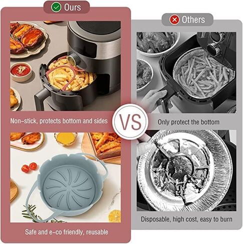 2 Pack Air Fryer Silicone Liner Easy Cleaning 7 inch & 8 inch Silicone Air Fryer Basket Heat Resistant, Reusable with handles Air fryer Silicone Pot Round Air fryer Oven Accessories in Saudi Arabia