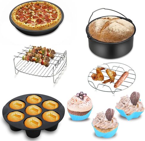 Air Fryer Accessories, 11PCS for Cosori Ninja Air Fryer, Fit all 3.7QT - 5.3QT Power Deep Air Fryer with 7 Inch Cake Barrel, Pizza Pan, Cupcake Pan, Skewer Rack in Saudi Arabia