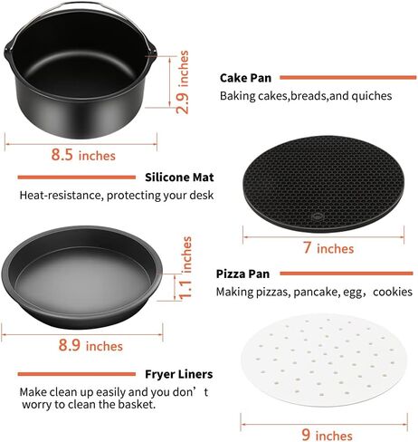 Air Fryer Accessories, 11PCS for Cosori Ninja Air Fryer, Fit all 3.7QT - 5.3QT Power Deep Air Fryer with 7 Inch Cake Barrel, Pizza Pan, Cupcake Pan, Skewer Rack in Saudi Arabia