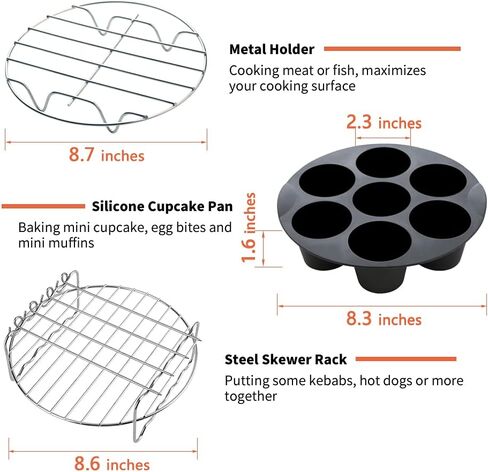 Air Fryer Accessories, 11PCS for Cosori Ninja Air Fryer, Fit all 3.7QT - 5.3QT Power Deep Air Fryer with 7 Inch Cake Barrel, Pizza Pan, Cupcake Pan, Skewer Rack in Saudi Arabia