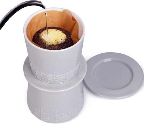 ماكينة تحضير القهوة مع كوب من لونافيتا، ماكينة تحضير القهوة بالتقطير من السيراميك، ماكينة تحضير القهوة اليدوية للاستخدام مرة واحدة للمنزل والمطبخ والمكتب والمقهى (رمادي) in Kuwait