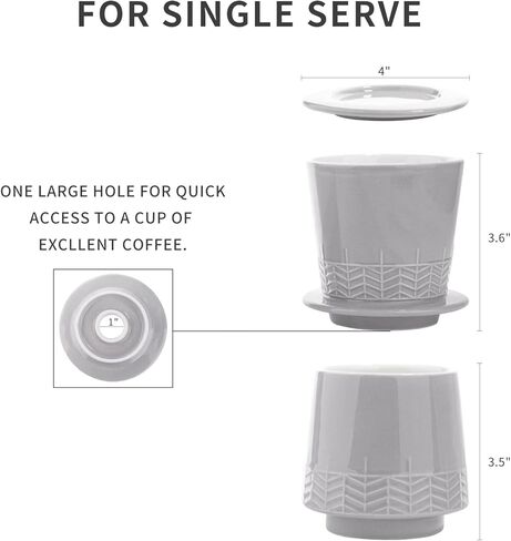 ماكينة تحضير القهوة مع كوب من لونافيتا، ماكينة تحضير القهوة بالتقطير من السيراميك، ماكينة تحضير القهوة اليدوية للاستخدام مرة واحدة للمنزل والمطبخ والمكتب والمقهى (رمادي) in Kuwait