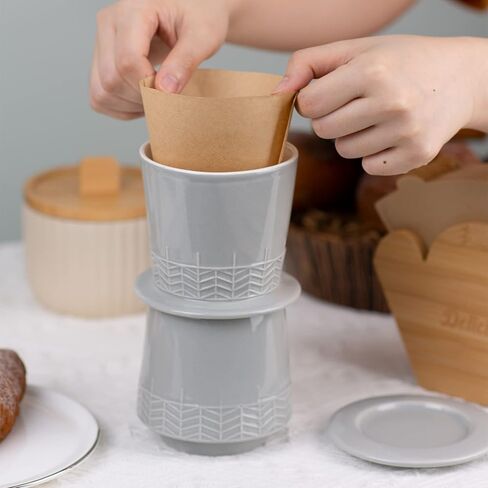 ماكينة تحضير القهوة مع كوب من لونافيتا، ماكينة تحضير القهوة بالتقطير من السيراميك، ماكينة تحضير القهوة اليدوية للاستخدام مرة واحدة للمنزل والمطبخ والمكتب والمقهى (رمادي) in Kuwait