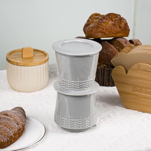 ماكينة تحضير القهوة مع كوب من لونافيتا، ماكينة تحضير القهوة بالتقطير من السيراميك، ماكينة تحضير القهوة اليدوية للاستخدام مرة واحدة للمنزل والمطبخ والمكتب والمقهى (رمادي) in Kuwait