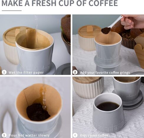 ماكينة تحضير القهوة مع كوب من لونافيتا، ماكينة تحضير القهوة بالتقطير من السيراميك، ماكينة تحضير القهوة اليدوية للاستخدام مرة واحدة للمنزل والمطبخ والمكتب والمقهى (رمادي) in Kuwait