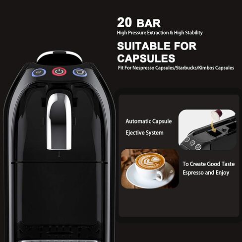 ماكينة صنع قهوة اسبريسو صغيرة من جاسي، 20 كبسولة بار، متوافقة مع كبسولات نسبرسو الأصلية، تحكم في التخمير بلمسة واحدة، تحكم في الكوب in Kuwait