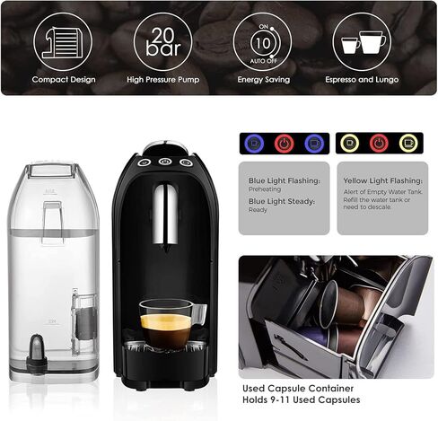 ماكينة صنع قهوة اسبريسو صغيرة من جاسي، 20 كبسولة بار، متوافقة مع كبسولات نسبرسو الأصلية، تحكم في التخمير بلمسة واحدة، تحكم في الكوب in Kuwait