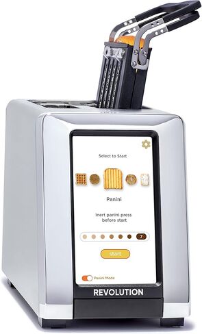 محمصة الخبز Revolution InstaGLO® R180S، مصنوعة من الفولاذ المقاوم للصدأ/الكروم + عصارة توست ريفولوشن (حزمة) - الخبز المحمص المثالي والجبن المشوي والكساديلا والبانيني في محمصة الخبز (عنصران) in Kuwait