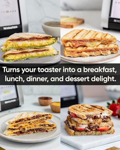 محمصة الخبز Revolution InstaGLO® R180S، مصنوعة من الفولاذ المقاوم للصدأ/الكروم + عصارة توست ريفولوشن (حزمة) - الخبز المحمص المثالي والجبن المشوي والكساديلا والبانيني في محمصة الخبز (عنصران) in Kuwait