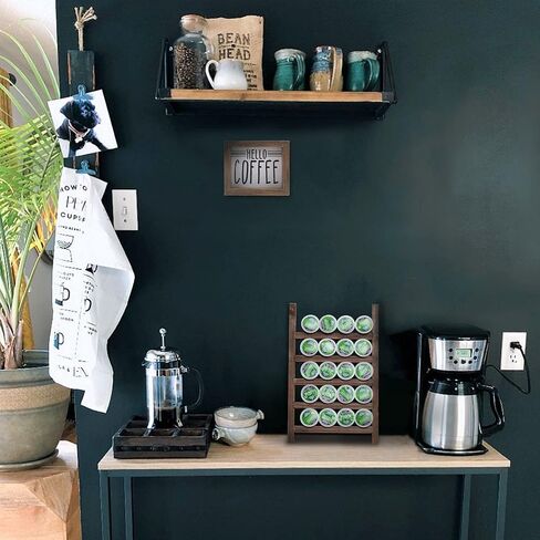 GENMOUS Farmhouse K Cups Ladder Coffee Pod Holder For Countertop, Rustic Wood Keurig Pod Holder K cup Organizer For Home Kitchen Storage, Coffee Station Organizer For Coffee Bar Accessories Black in Kuwait