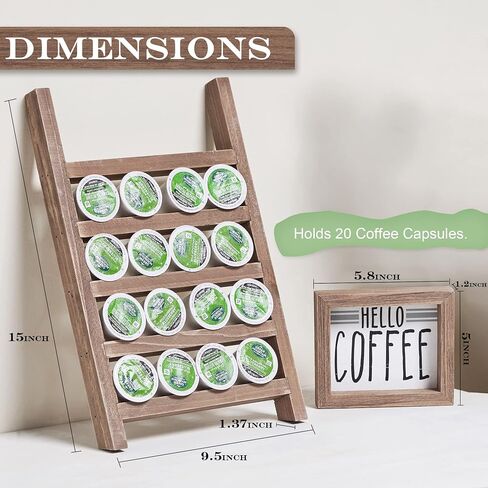 GENMOUS Farmhouse K Cups Ladder Coffee Pod Holder For Countertop, Rustic Wood Keurig Pod Holder K cup Organizer For Home Kitchen Storage, Coffee Station Organizer For Coffee Bar Accessories Black in Kuwait