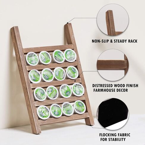 GENMOUS Farmhouse K Cups Ladder Coffee Pod Holder For Countertop, Rustic Wood Keurig Pod Holder K cup Organizer For Home Kitchen Storage, Coffee Station Organizer For Coffee Bar Accessories Black in Kuwait