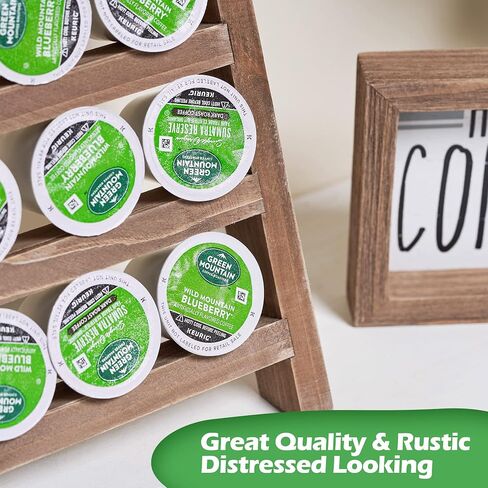 GENMOUS Farmhouse K Cups Ladder Coffee Pod Holder For Countertop, Rustic Wood Keurig Pod Holder K cup Organizer For Home Kitchen Storage, Coffee Station Organizer For Coffee Bar Accessories Black in Kuwait