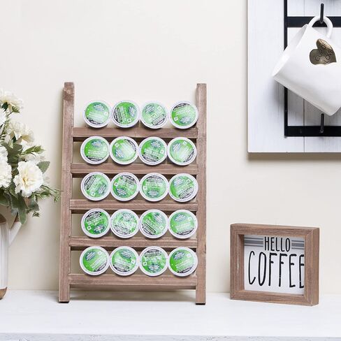 GENMOUS Farmhouse K Cups Ladder Coffee Pod Holder For Countertop, Rustic Wood Keurig Pod Holder K cup Organizer For Home Kitchen Storage, Coffee Station Organizer For Coffee Bar Accessories Black in Kuwait