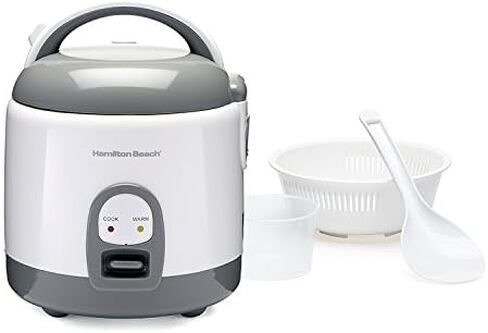 Hamilton Beach Mini Rice Cooker & Food Steamer, 8 Cups Cooked (4 Uncooked), With Steam & Rinse Basket, White (37508) in Saudi Arabia
