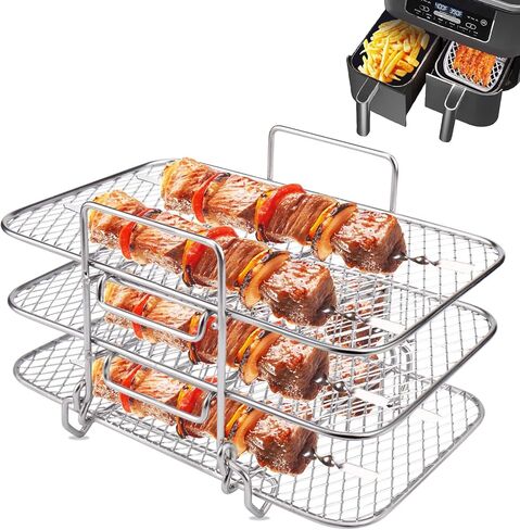 BABORUI Air Fryer Rack for Ninja Dual Air Fryer, 3-Layer Dehydrator Rack for Expanding Food Capacity, Time-Saving Air Fryer Accessories Compatible with Ninja Foodi Air Fryer DZ201 in Saudi Arabia